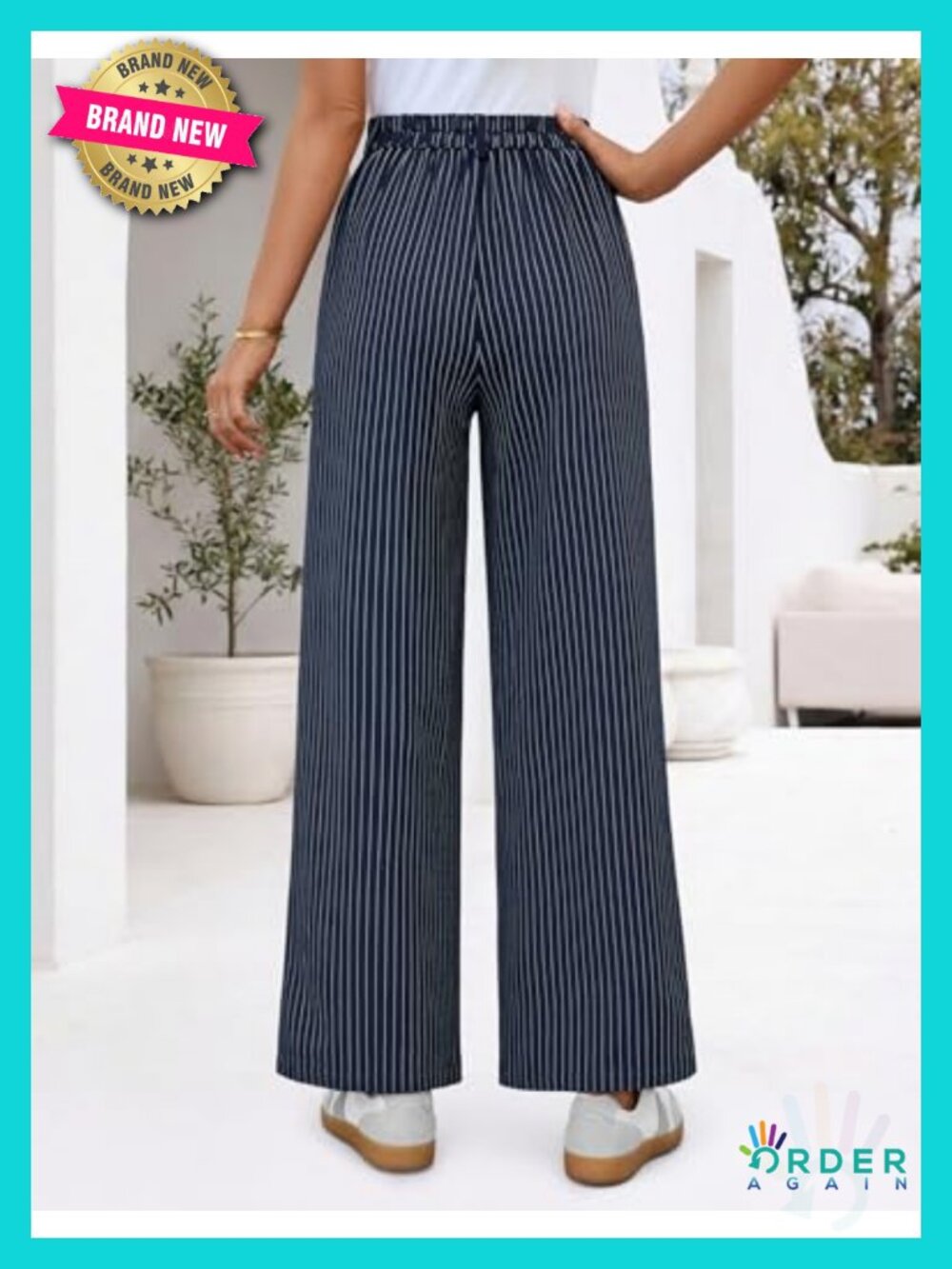 Wide Leg Striped Work Palazzo Pants High Waisted Business Casual Slacks - Picture 4 of 6